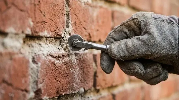 Brick joint tooled in a courtyard wall